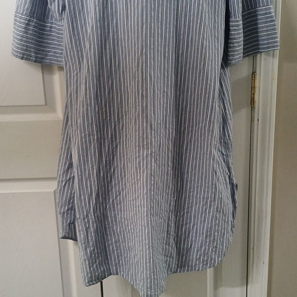 H&M blue white striped long sleeve shirt dress Sz L NWOT - Picture 2 of 8